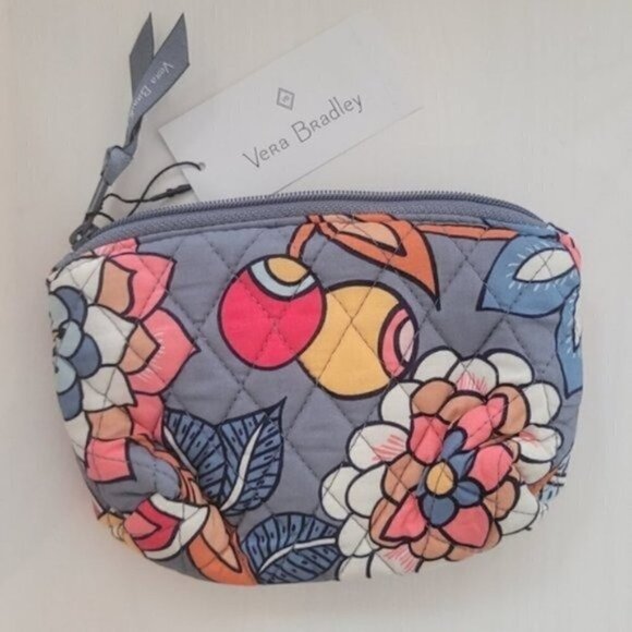 NWT Vera Bradley Cosmetic Mirror Bag Tropical Eve Grey - Picture 2 of 3